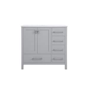 Timeless Home 36 in. W x 22 in. D x 34 in. H Single Bathroom Vanity in Gray w/ Calacatta Engineered Stone w/ White Basin