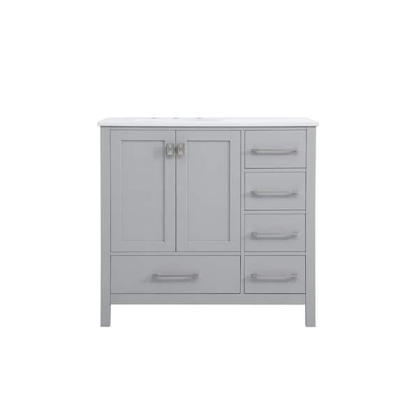 Unbranded Timeless Home 36 in. W x 22 in. D x 34 in. H Single Bathroom Vanity in Gray w/ Calacatta Engineered Stone w/ White Basin