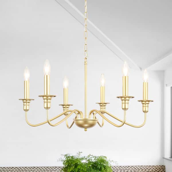 LWYTJO Marquest 6-Light Spray Gold Dimmable Classic Traditional Rustic Linear Chandelier Candle with tray for Kitchen Island