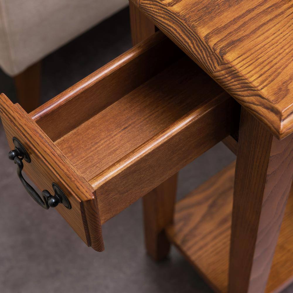 Rustic Oak Narrow Side Table with Drawer and Shelf