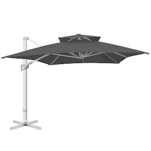 10 ft. 2-Tier Aluminum Squrare Cantilever Patio Umbrella, 360° Rotation Device And Cross Base in Dark Grey