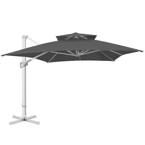 PASAMIC 10 ft. 2-Tier Aluminum Squrare Cantilever Patio Umbrella, 360° Rotation Device And Cross Base in Dark Grey