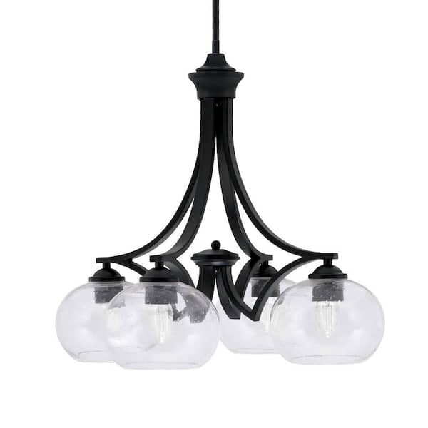 Unbranded Clevelend 4-Light Matte Black Chandelier, Round Chandelier with 7 in. Clear Bubble Glass Shades, No bulbs included