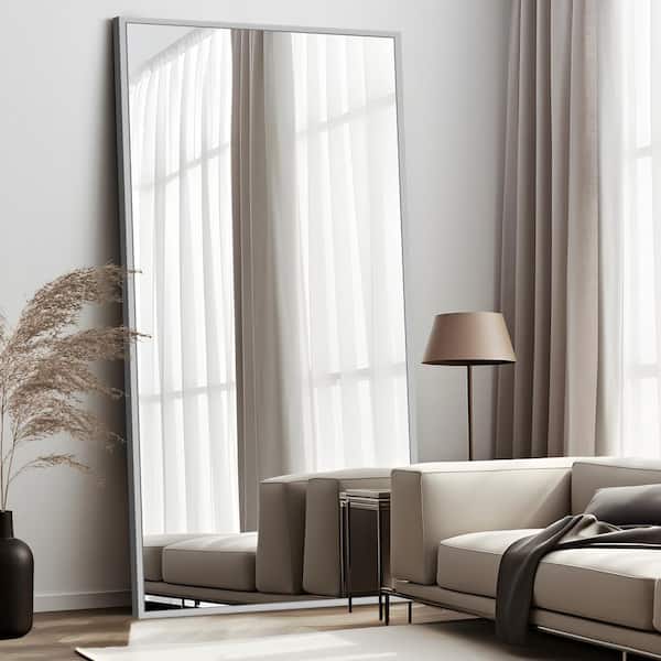 Dovelina 51 in. x 31 in. Modern Rectangle Framed Silver Floor Leaning Mirror