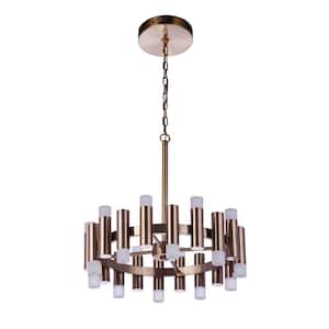 Simple Lux 20-Light Dimmable Integrated LED Satin Brass Finish Transitional Chandelier for Kitchen/Dining/Foyer
