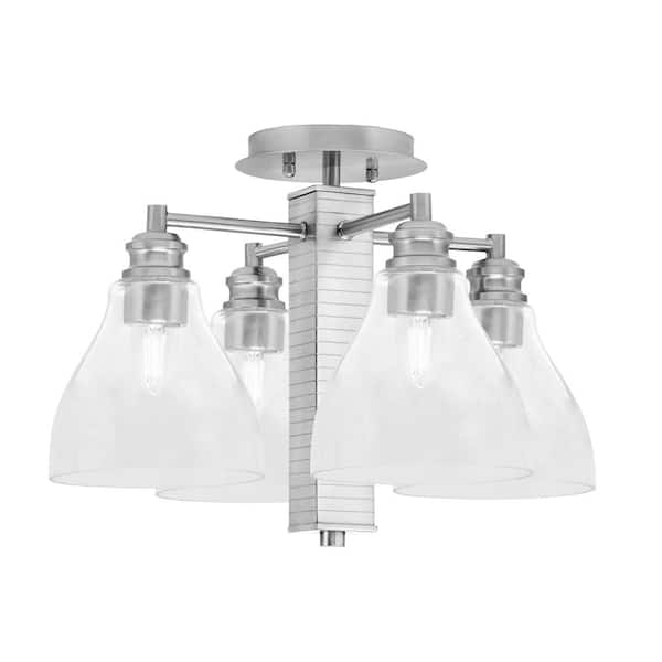 Unbranded Albany 17.5 in. 4-Light Brushed Nickel Semi-Flush with Clear Bubble Glass Shades