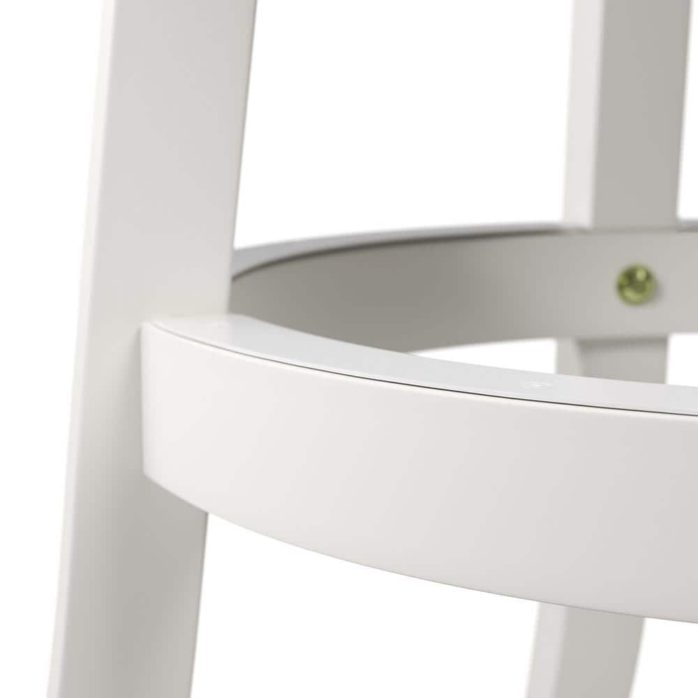 White Wood Swivel Counter Height Barstools with Leather Seats, Set of 2