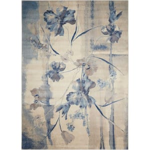 Somerset Ivory/Blue 2 ft. x 3 ft. Floral Contemporary Area Rug