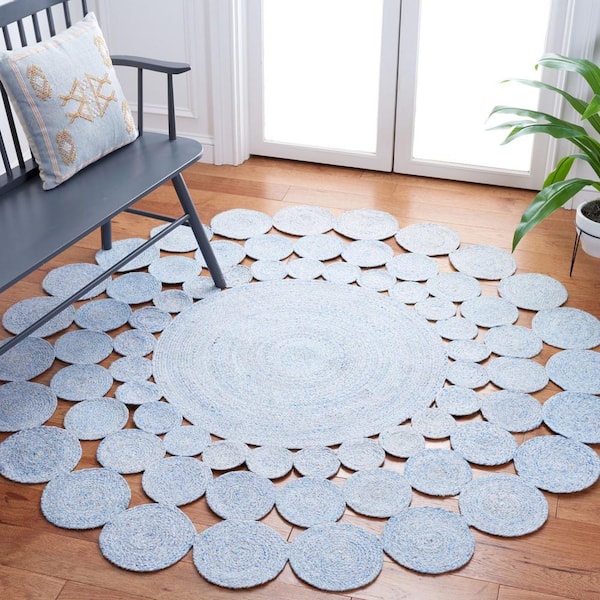 Cape Cod Blue Doormat 3 ft. x 3 ft. Braided Circles Round Area Rug