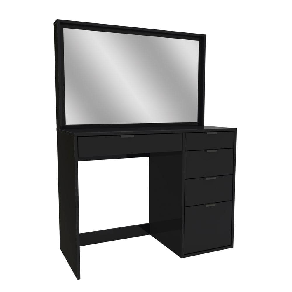 Manhattan Black Makeup Vanity Dressing Table, 5- Drawer, Storage Niche, Alu