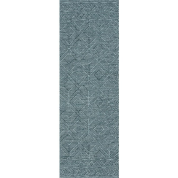 Cirelia Trellis Aqua 3 ft. x 8 ft. Outdoor Runner Rug