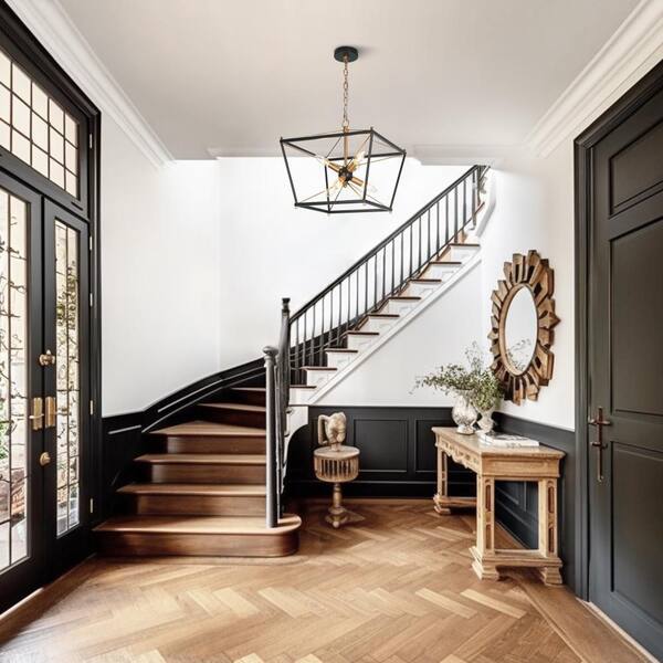 Modern Farmhouse 6-Light Black Caged Chandelier, 15.5 in. Brass Sputnik DIY Pendant Hanging Light for Dining Room, Foyer