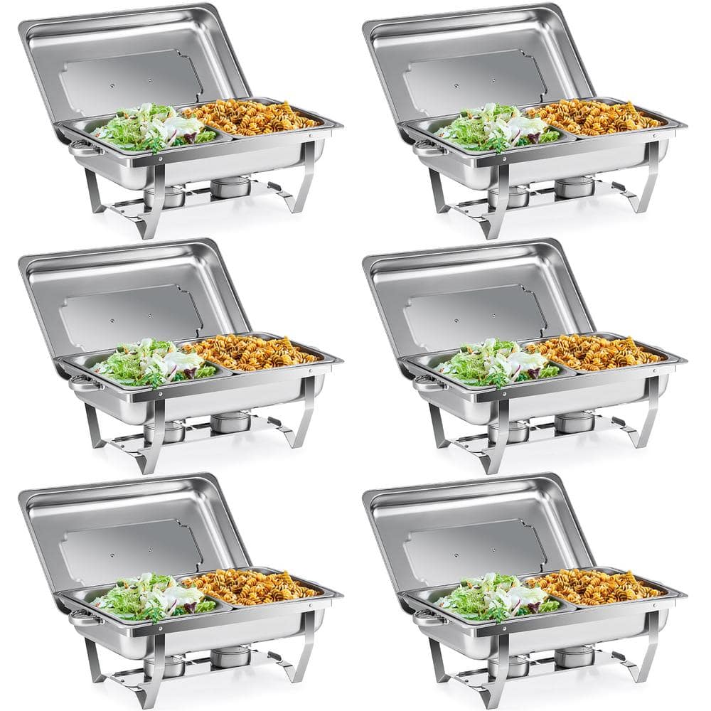 Wilprep 8 QT. 2-Pan Stainless Steel Rectangle Chafing Dish Buffet Catering Warmer Set 6-Piece