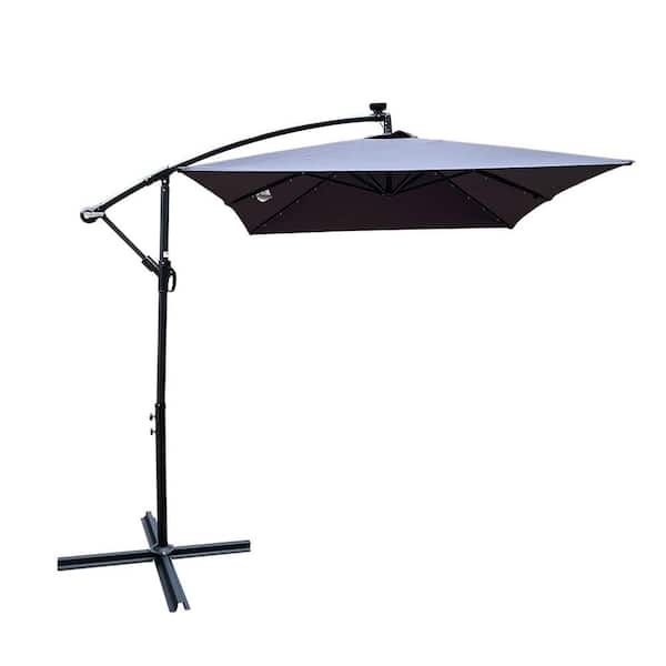 Sudzendf 10 ft. Outdoor Patio Market Umbrella Solar Powered LED Sunshade Umbrella with Crank and Cross Base in Blue