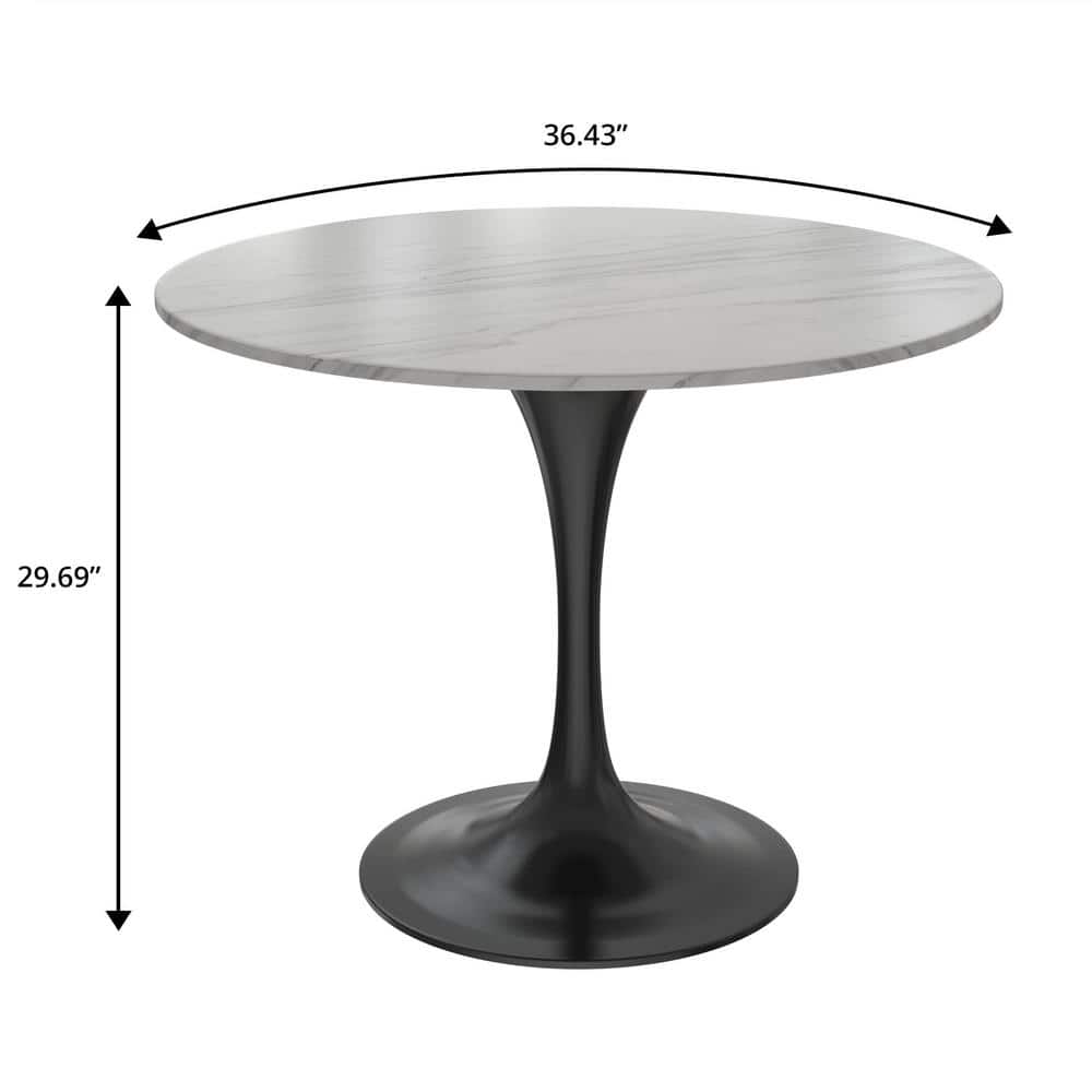 Verve 36" Round Sintered Stone Table with Black Steel Base