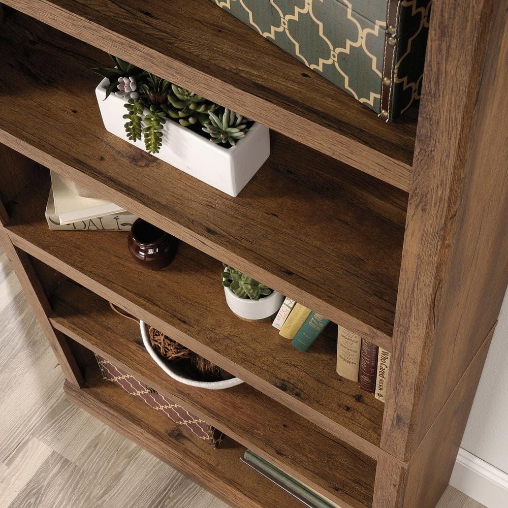 Vintage Oak Adjustable 5-Shelf Wooden Bookcase