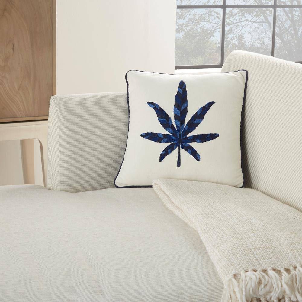 Ivory and Indigo Embroidered Square Throw Pillow Set