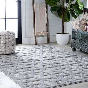 Talaia Neutral Geometric Light Gray 4 ft. x 6 ft. Indoor/Outdoor Area Rug