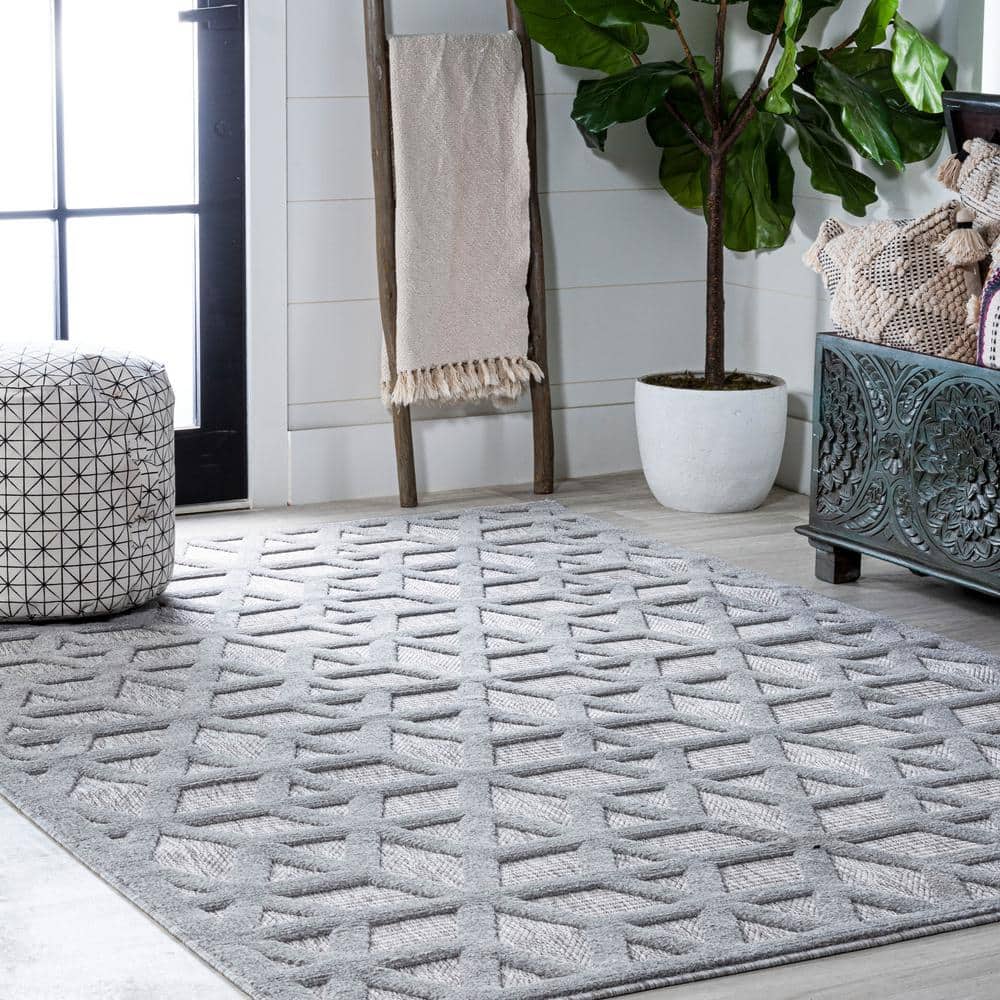 Talaia Light Gray Geometric Synthetic Indoor/Outdoor Rug