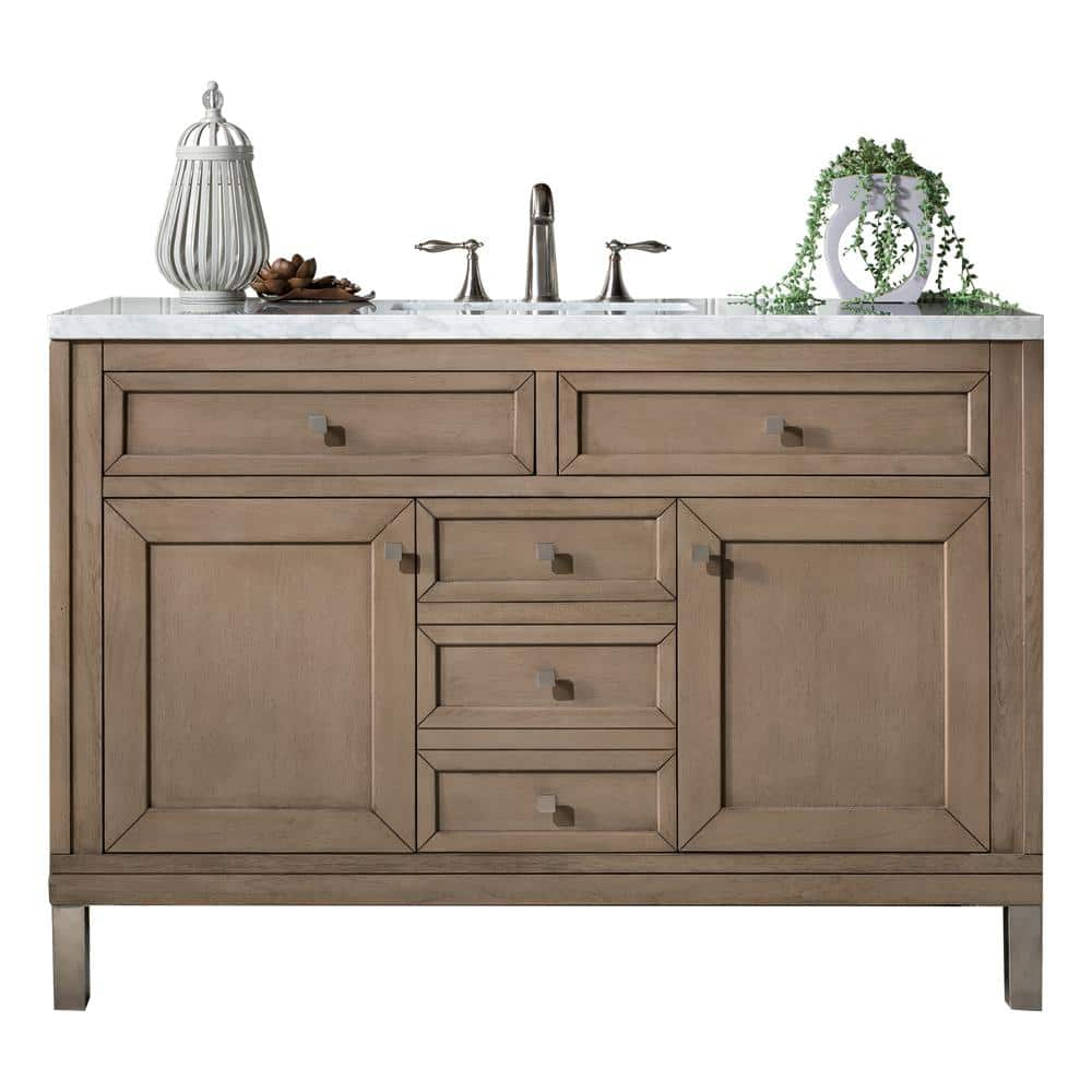 Chicago 48 in. W x 23.5 in.D x 33.8 in. H Single Bath Vanity in Whitewashed Walnut with Marble Top in Carrara White -  James Martin Vanities, 305V48WWW3CAR