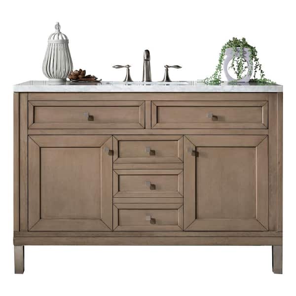 James Martin Vanities Chicago 48 in. W x 23.5 in.D x 33.8 in. H Single Bath Vanity in Whitewashed Walnut with Marble Top in Carrara White