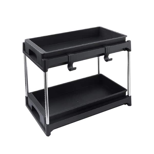 Efficiency 8.3 in. D x 15 in. W x 12.2 in. H Black Spice Rack for Skins in Plastic, with Pull Out Drawers 2 Hooks