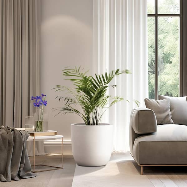 Sapcrete Lightweight 17in. x 15.5in. Crisp White Extra Large Tall Round Concrete Plant Pot/Planter for Indoor & Outdoor