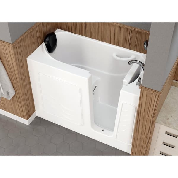 Safe Premier Series 26 in. L x 53 in. W Right Side Drain Soaker Bathtub in White with Fast Filling Faucet Set