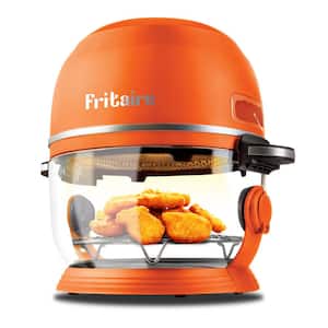 Fritaire, Self-Cleaning Glass Bowl Air Fryer, 5 qt., 6 Functions, BPA Free, Rotisserie/Tumbler, Orange
