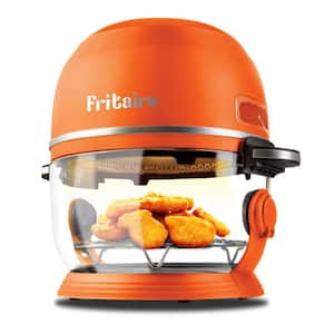 Self-Cleaning Glass Bowl Air Fryer, 5 qt., 6 Functions, BPA Free, Rotisserie/Tumbler, Orange