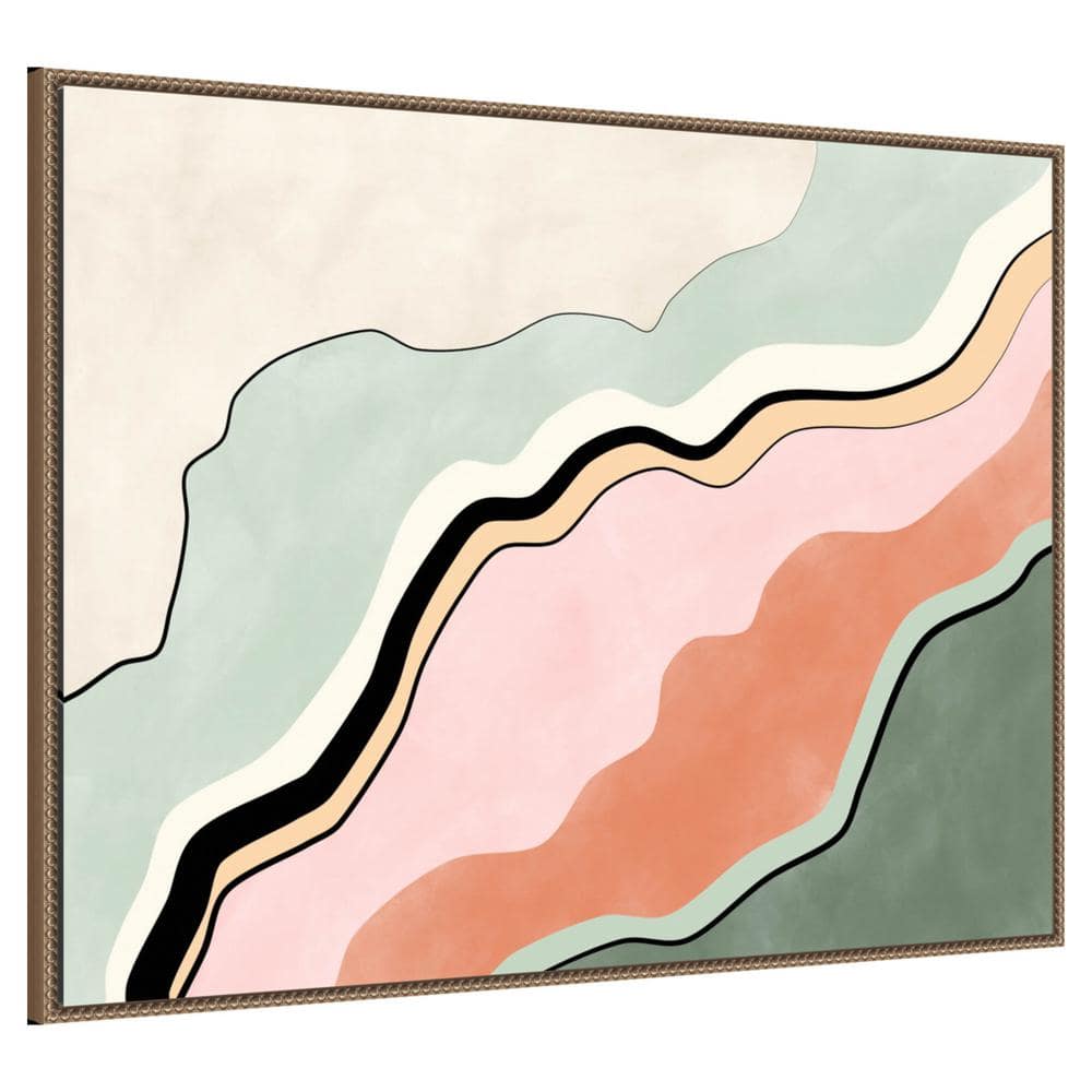 Pink and Green Abstract Canvas with Beaded Frame, 42"x32"