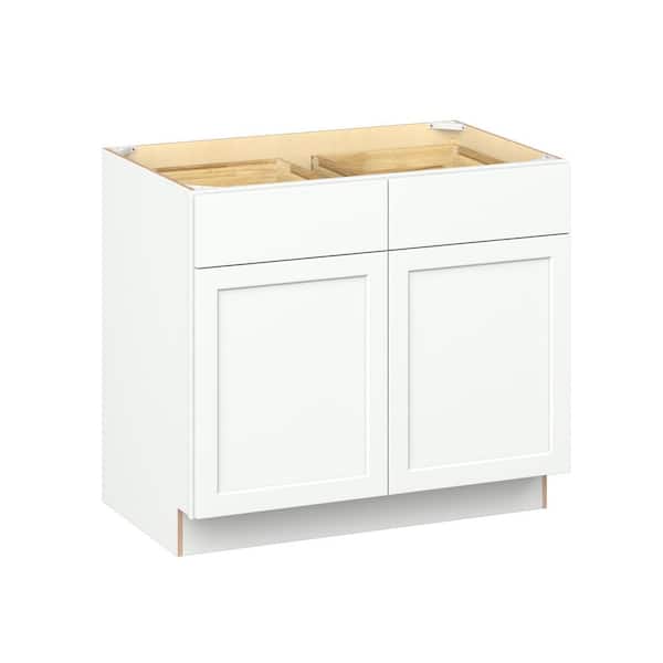 Emerson Pure White Base 2-Drawer with 2-Door Ready to Assemble Kitchen Cabinet (39 in. W x 34.5 in. H x 24-in. D)
