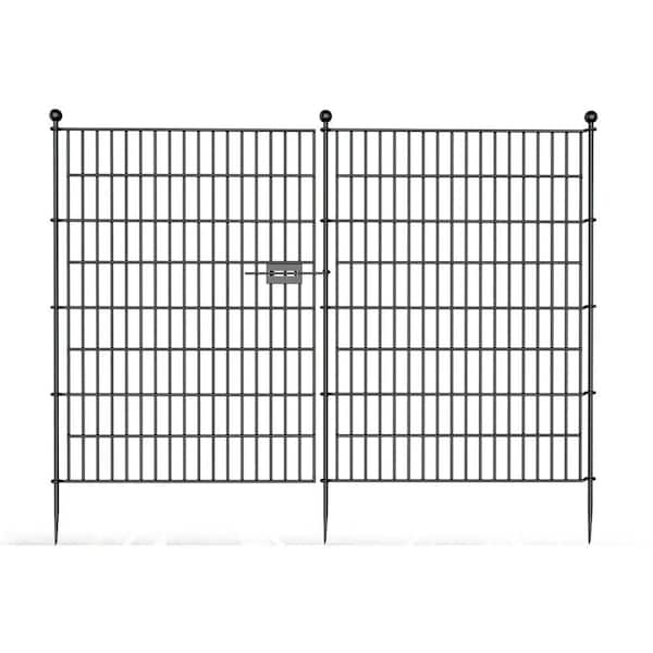 40 in. (H) x 23.6 ft. (L)Outdoor Metal Decorative Outdoor Garden Barrier Fence with Gate in Black (10-Panels)