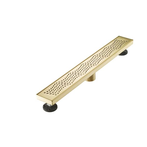 Elegante Drain Collection 36 in. Linear Stainless Steel Shower Drain with Wave Pattern and Zirconium Gold Plating