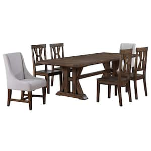 Auburn 7-Piece Brown Wood Dining Room Set with 2 Armchairs Seats 6