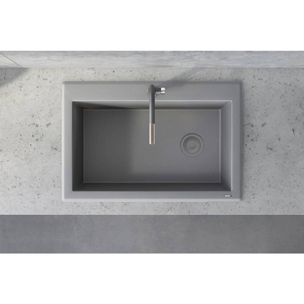 Urban Gray 33 x 22 Inch Granite Composite Drop-In Single Bowl Kitchen Sink
