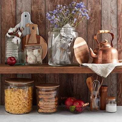 4-Piece Glass Kitchen Canister Set with Acacia Wood Lids