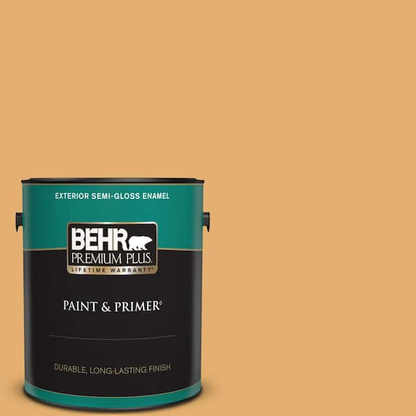 BEHR PREMIUM PLUS 1 gal. #M260-5 Mac N Cheese Semi-Gloss Enamel Exterior Paint & Primer