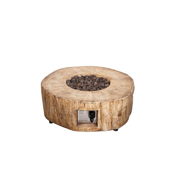 Kadehome 28 in. W x 10 in. H Round Exterior Faux Stone Propane Fire Pit in Striped Brown