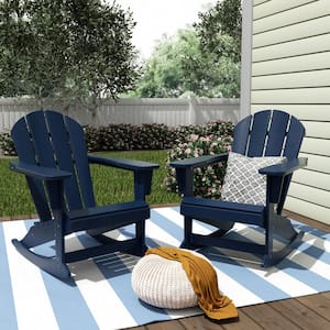 Laguna 2-Pack Fade Resistant Outdoor Patio HDPE Poly Plastic Classic Adirondack Porch Rocking Chairs in Navy Blue
