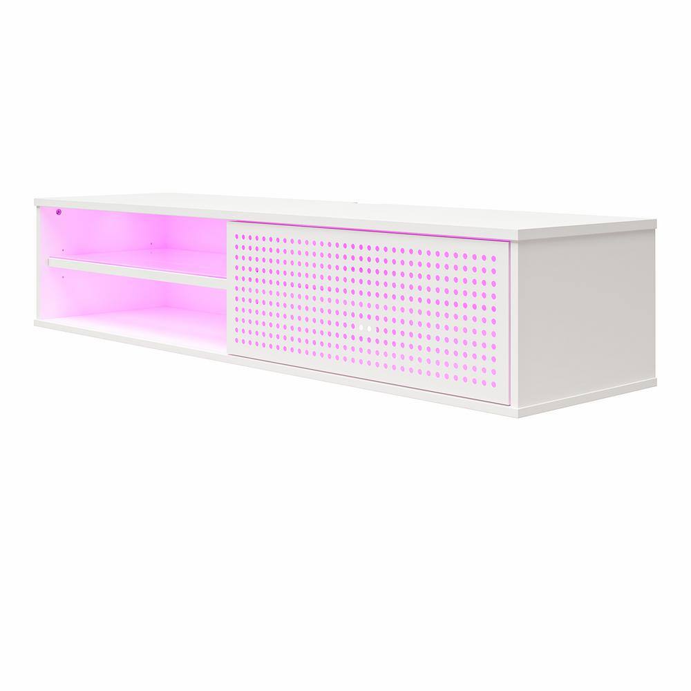 White MDF Floating TV Stand with Cabinet and LED Lighting