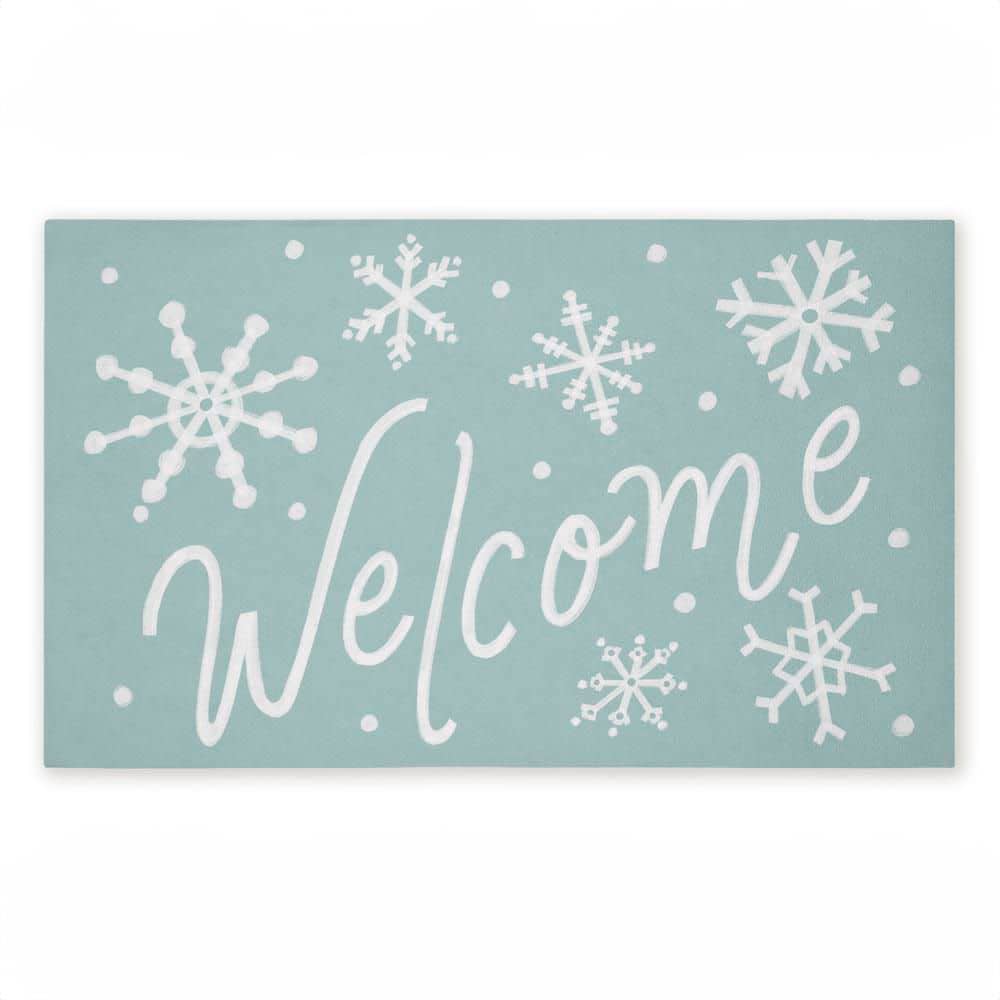 Holiday Welcome Snowflakes Green 18 in. x 30 in. Polyester Non-Slip Outdoor Door Mat