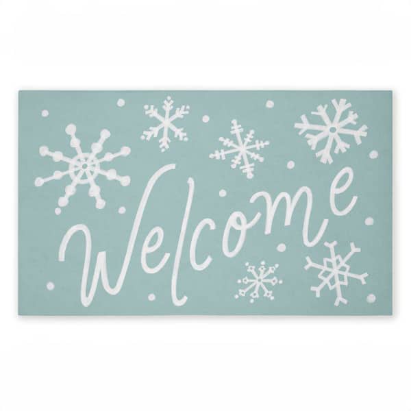 Holiday Welcome Snowflakes Green 18 in. x 30 in. Polyester Non-Slip Outdoor Door Mat
