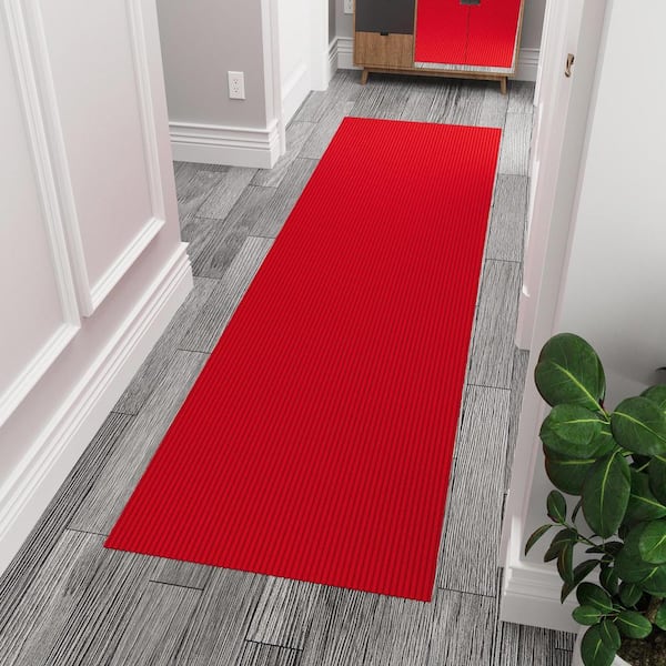 Utility Scrape Rib Non-Slip Custom Cut Long Hallway Runner Rug, 2 ft. 7 in. x 5 ft., Red Polyester Garage Flooring