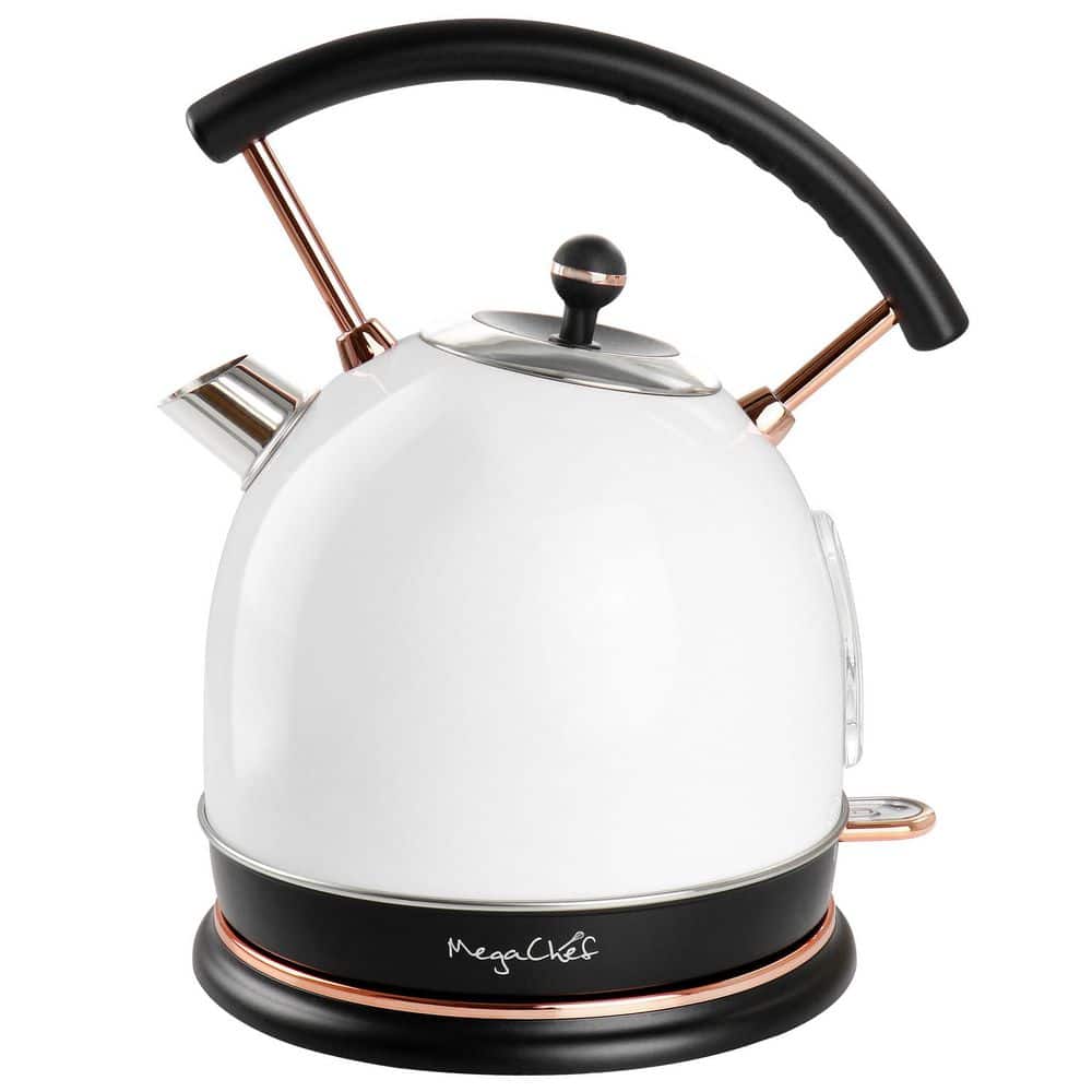 White and Rose Gold Stainless Steel Electric Tea Kettle