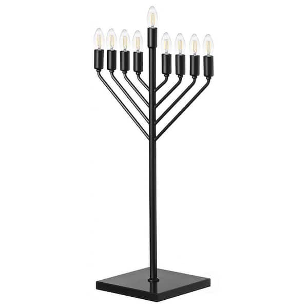 Menorah with LED Light Candles and Remote Control Modern Adjustable Lighting Decorative Accent Black