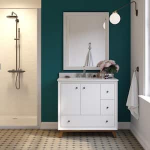 Elmore 36 in. Bathroom Vanity in White w/Composite Granite Vanity Top in White w/White Ceramic Oval Sink and Backsplash