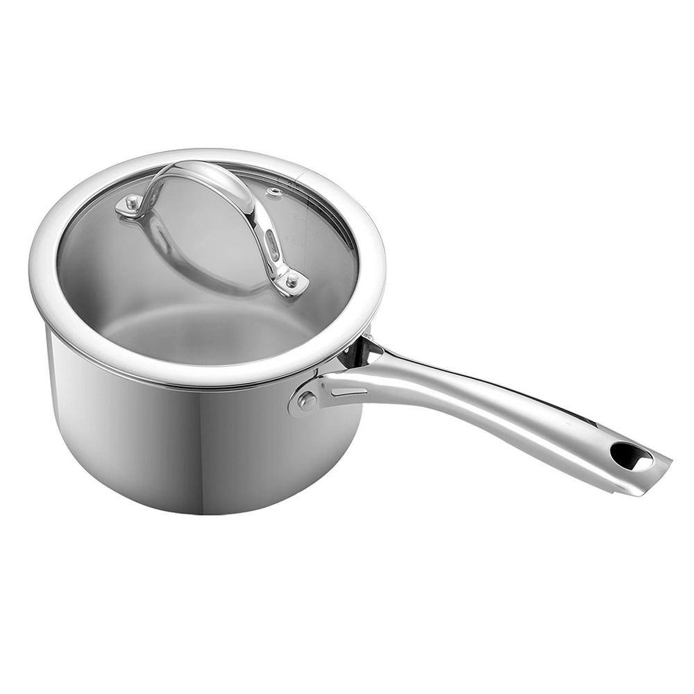 Steel Saucepan with Glass Lid, 3.5 Quart Multipurpose Sauce Pan