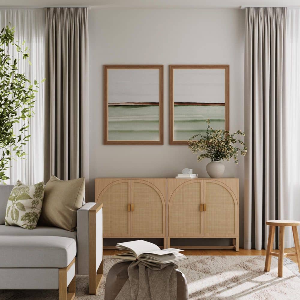 Raw Oak Freestanding Accent Cabinet with Rattan Doors