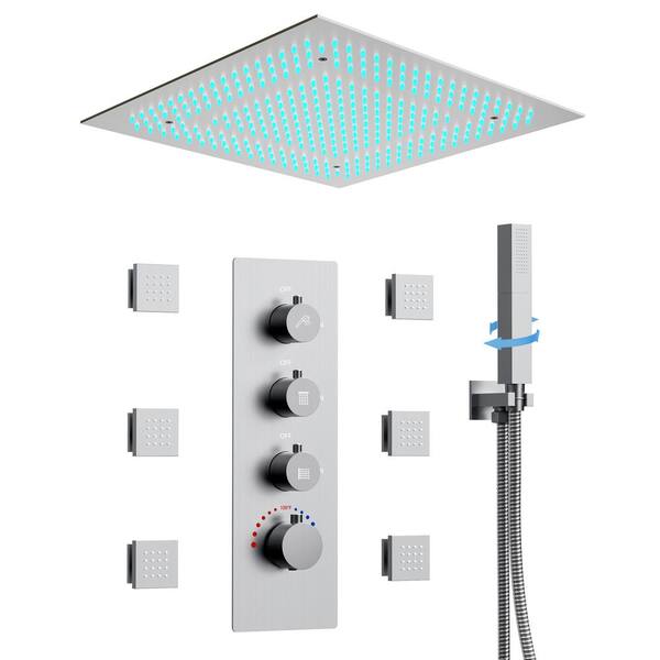 EVERSTEIN Luxury 7Spray 20 in. Flush Ceiling Mount Fixed and Handheld